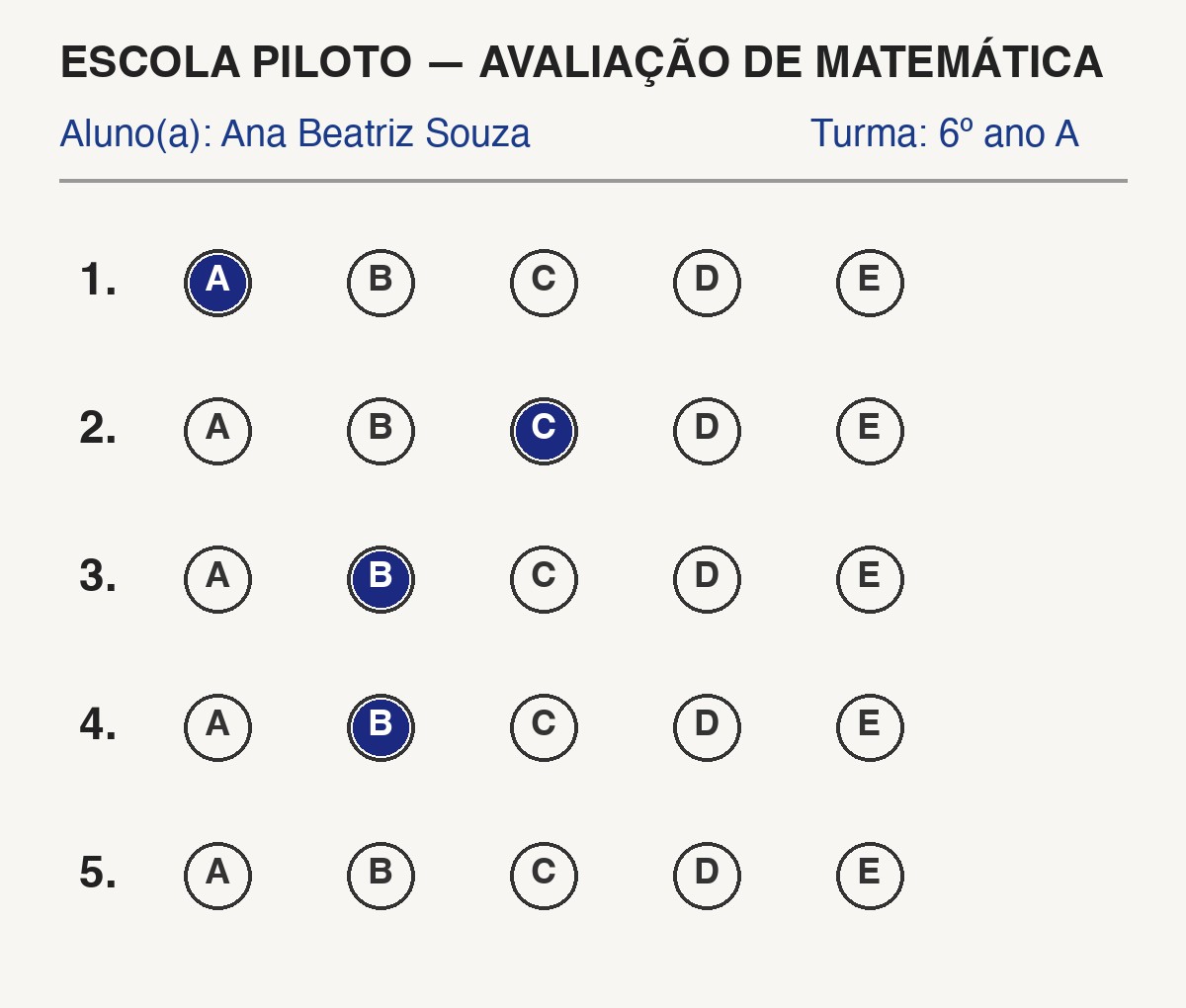 Folha de respostas preenchida